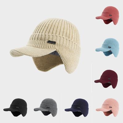 Winter Unisex Fleece Padded Warm Knit Hat Outdoor Riding Hiking Earflap Hats Casual Peaked Cap Sunhat Headwear for Men and Women