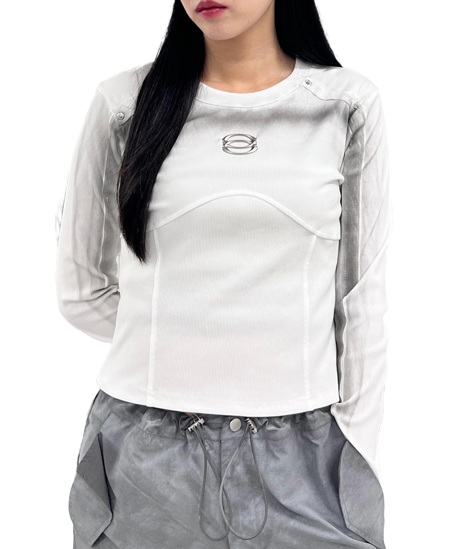 

WEGO Figments Faded Metal Patch Pullover Long Sleeve Korean Size White T-Shirt, Spring/Summer Streetwear, Style, Women s, F, белый