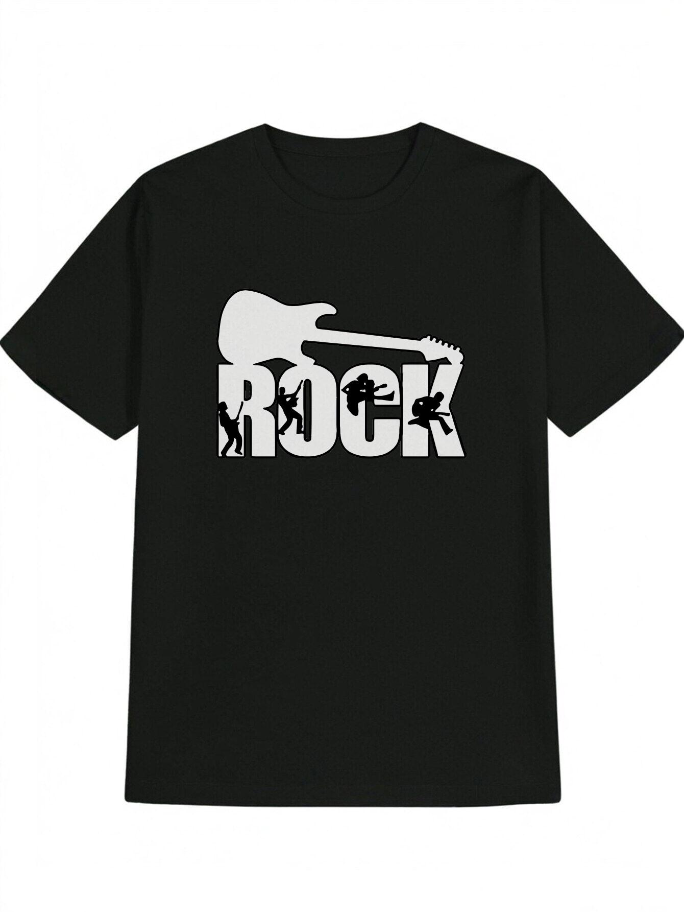Rock Band Graphic T-shirt - Guitarist & Drummer Print Black Tee S