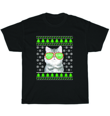Cat with Sunglasses Meowy Ugly Christmas Sweater T-Shirt Unisex Funny Tee Gift