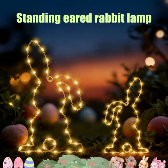 LED Window Light Easter Hanging Lamp with 8 Dynamic Modes Remote Control Timer Battery Operated Waterproof Metal Easter Bunny String Lights for Indoor