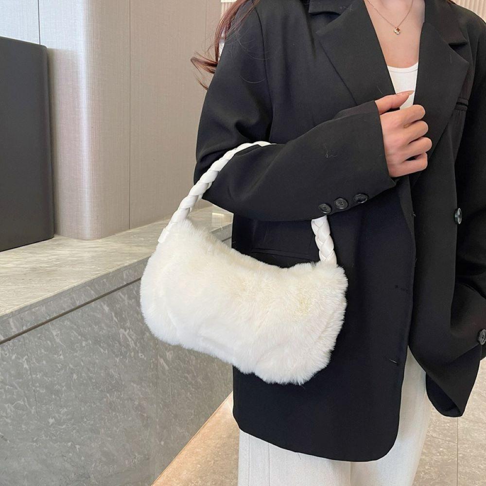 

Autumn and winter new braided armpit plush bag six colors solid color versatile cute simple niche design advanced sense large ca белый