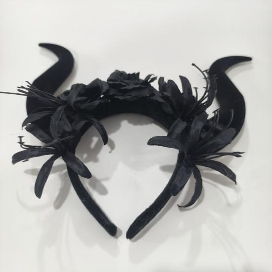 Gothic Red Black Flower Rose Headband Horn Hair Hoop Women Halloween Headband Party Costume Dress Up Carnival Hair Accessories