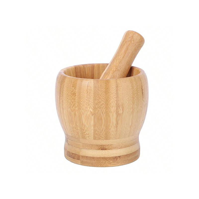 Bamboo Mortar and Pestle Set, Garlic Grinder, Herb Spice Masher, Seasoning Crusher, Kitchen Tool for Mash Spices Pepper