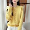 2026 Women's Solid Color Pure Wool Round Neck Long Sleeve Loose Knit Cardigan Sweater