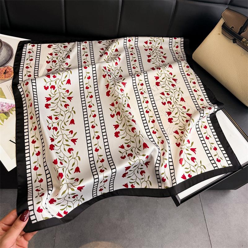 Luxury Printing Silk Square Scarf Women Neck Hair Tie Band Beach Hijab Kerchief Head Headbands Bandana Female Foulard 70Cm