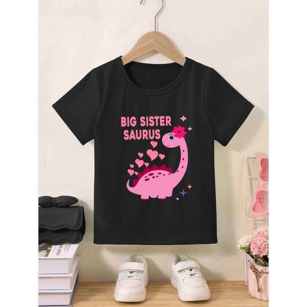 Children's Heart and Dinosaur Print Comfortable Soft T-Shirt Crew Neck