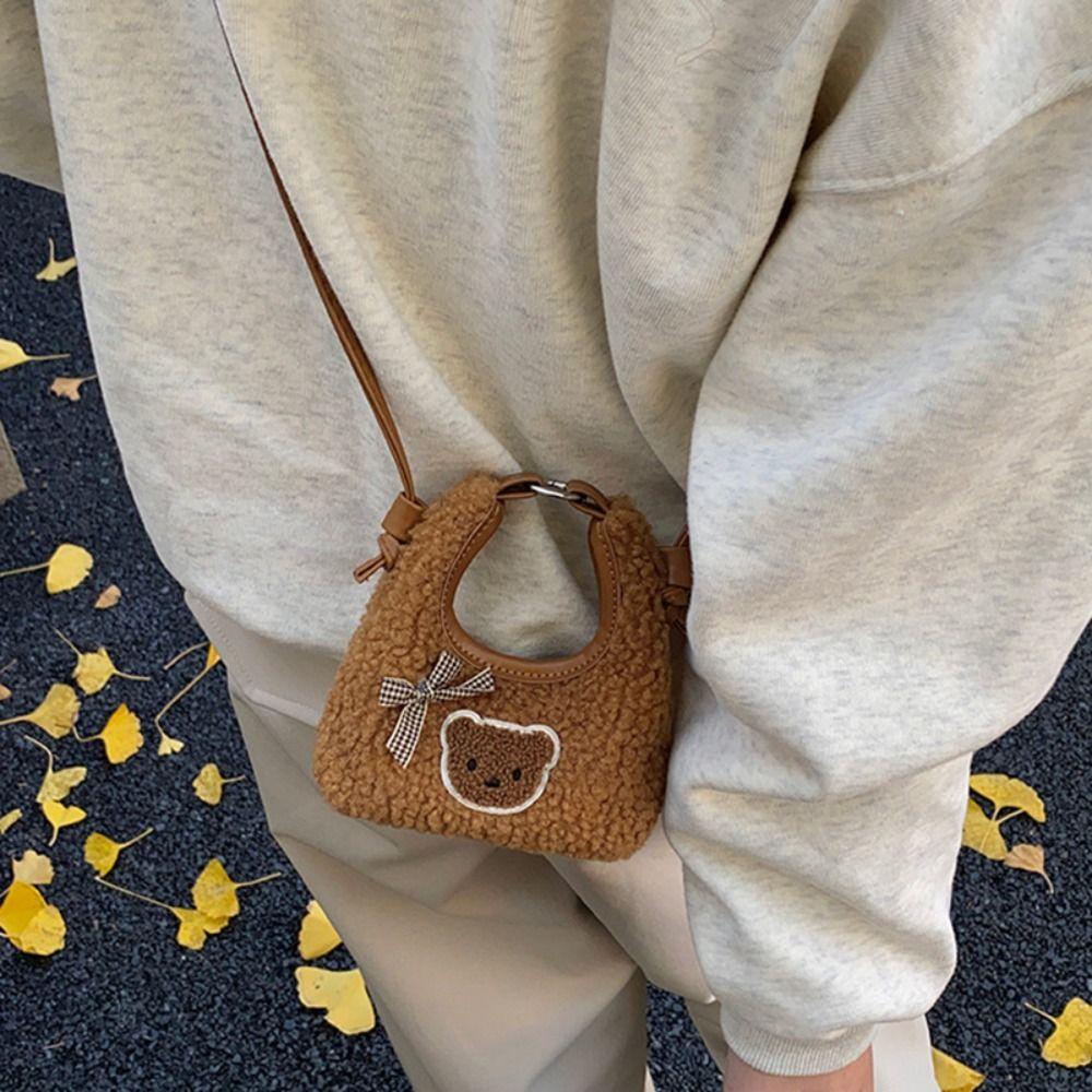 Süße Bär Schleife Handtasche Cartoon Mini Umhängetasche Verdickte Plüsch Umhängetasche Kinder