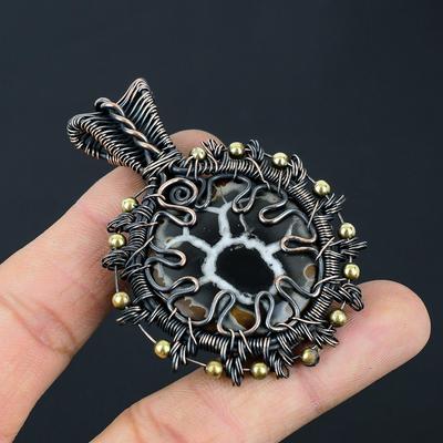 Splendido Ciondolo Gioiello in Argento Sterling Massiccio 925 Fatto a Mano con Pietra Preziosa Fossile di Crepa di Fango