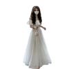 Summer vacation style French first love ruffle leaf edge shoulder dress women's small white dress waist thin backless dress