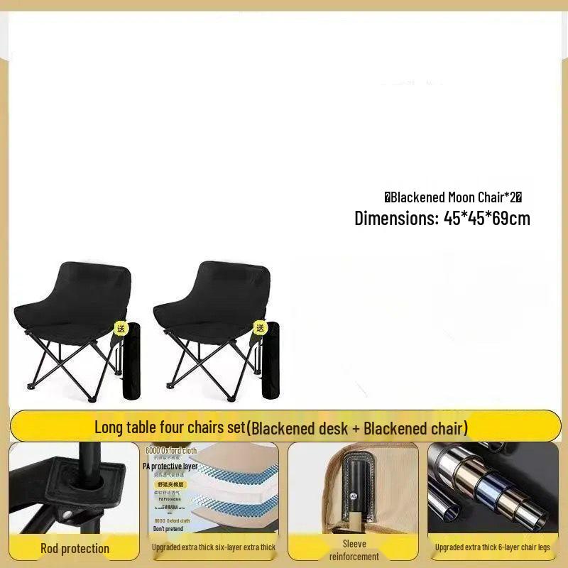 Portable Camping Table and Chairs Set: Folding Egg Roll Table & Moon Chairs for Picnic and BBQ