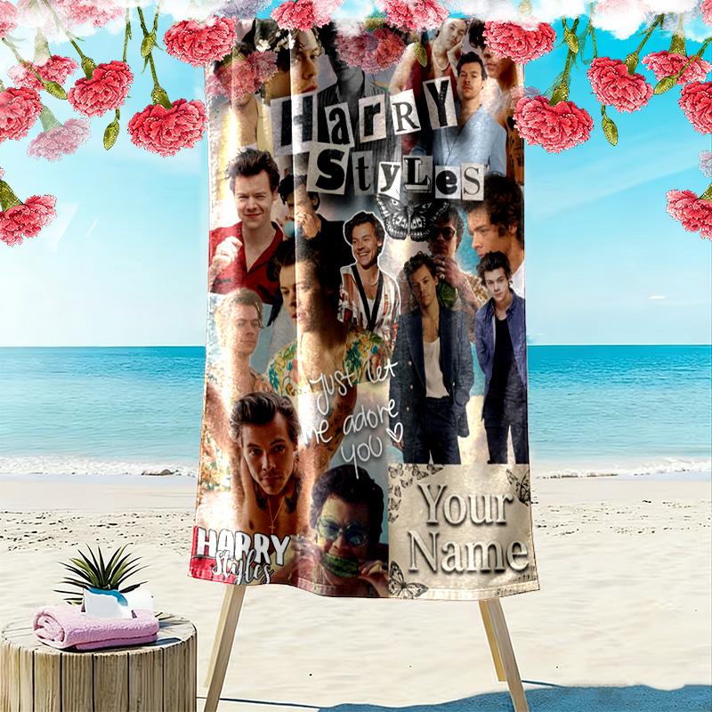 Name Custom Music Themed harry-styles Print Beach Towel, Large Soft Quick Dry Towel for Beach Camping Swimming