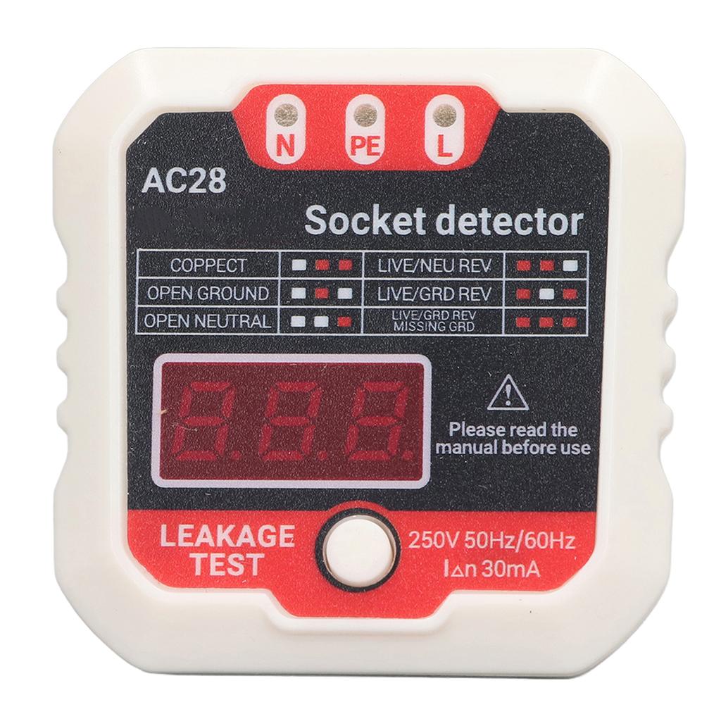 AC28 Phase Detector Electric Leakage Outlet Tester Ground Wire Polarity Outlet Tester LCD Digital Display Power Socket Tester
