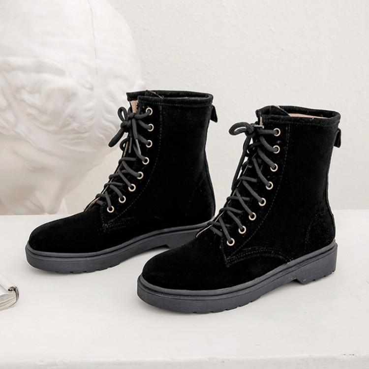 

Women s boots casual thick heel short boots European and American front lace-up women s shoes black matte 34 чорний