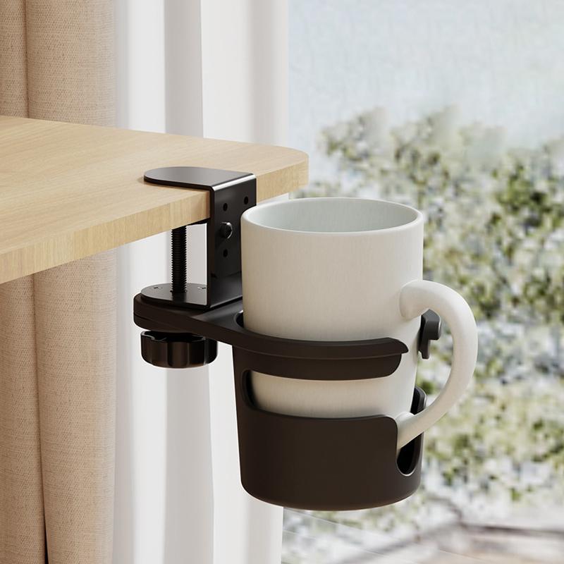 Desk Cup Holder Clamp Adjustable Anti-Spill Coffee Cup Holder 360 Degree Rotating Table Edge Clamp Cup Holder Anti-Fall Desk