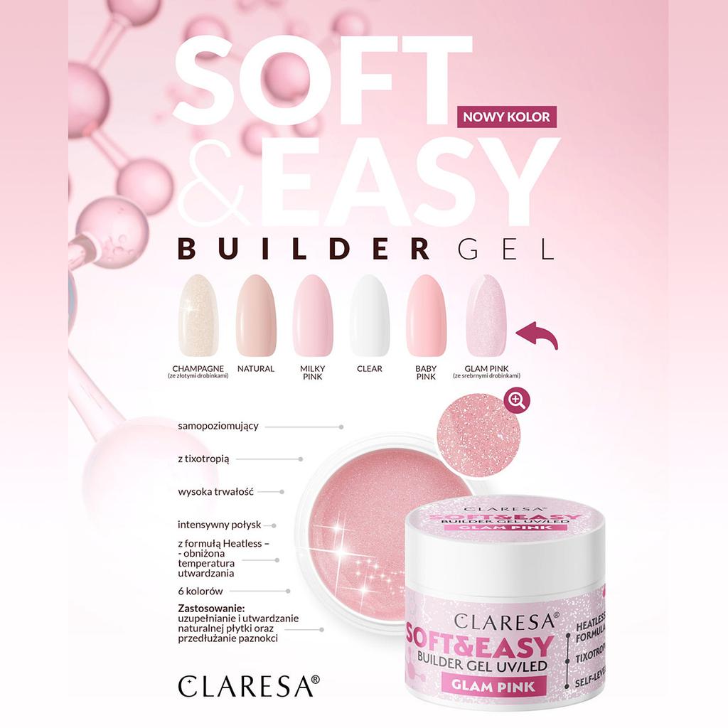 Claresa Żel Budujący Soft&Easy Glam Pink 45 G