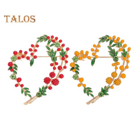 Vintage Öltropfen Mimosa Obst Brosche Liebeskranz Corsage Glänzende Strasssteine Kleidung Hut Abzeichen Muttertagsgeschenk