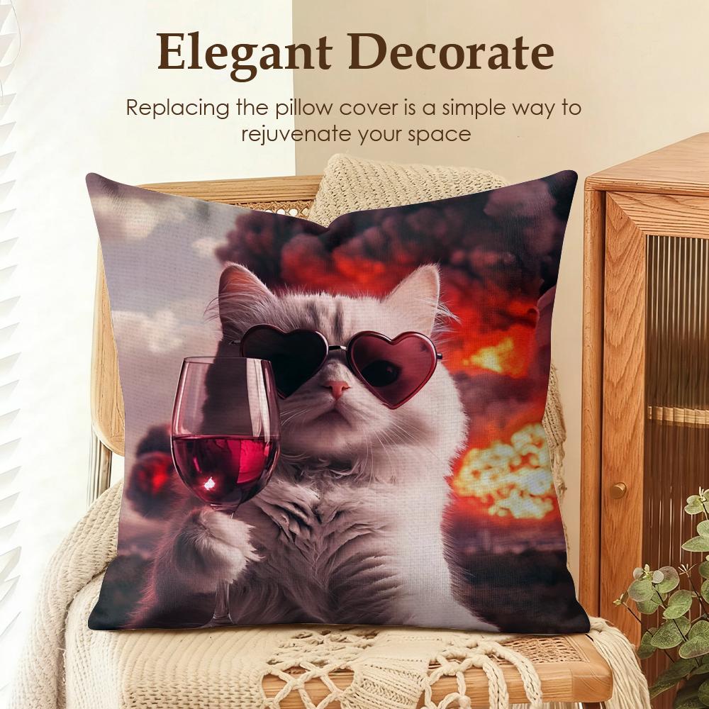 Speechless Cat Funny Cute Cushion Cover Natural Linen Organic Fabric DoubleSided Printing Sofa Home Decor Gift Pillow Case