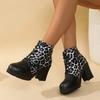 Womens Leopard Lightweight Fashion Hundred Soft Elastic Comfortable Ankle Boots Shock Absorbing Anti-slip Casual Sports Martin Boots