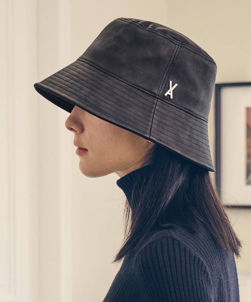 Bajal Va Studded Vegan Leather Bucket Hat Black