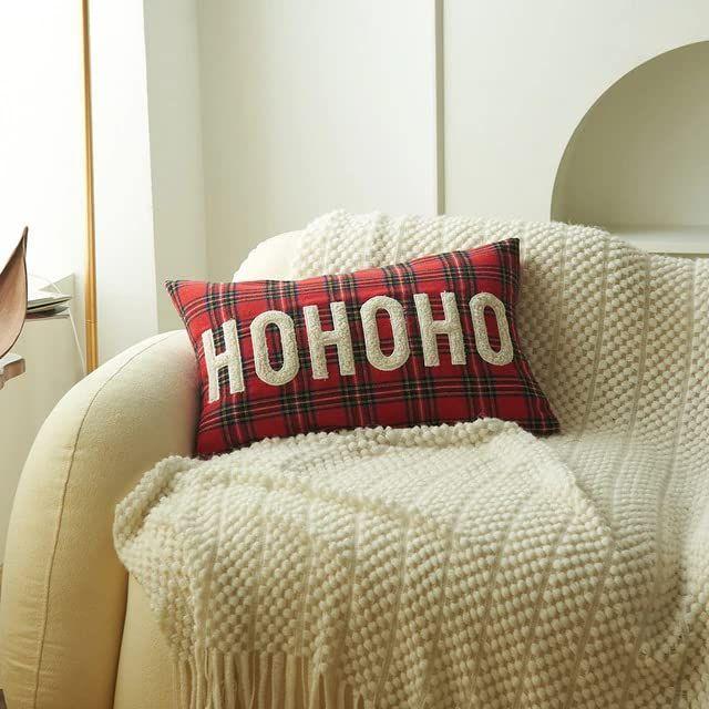 HOHO Christmas Embroidery Cushion for Living Room Sofa (Pack of 1, 12x18 inch, Scottish Tartan) Christmas Theme Cushion, Sofa Cushion, Christmas Decor