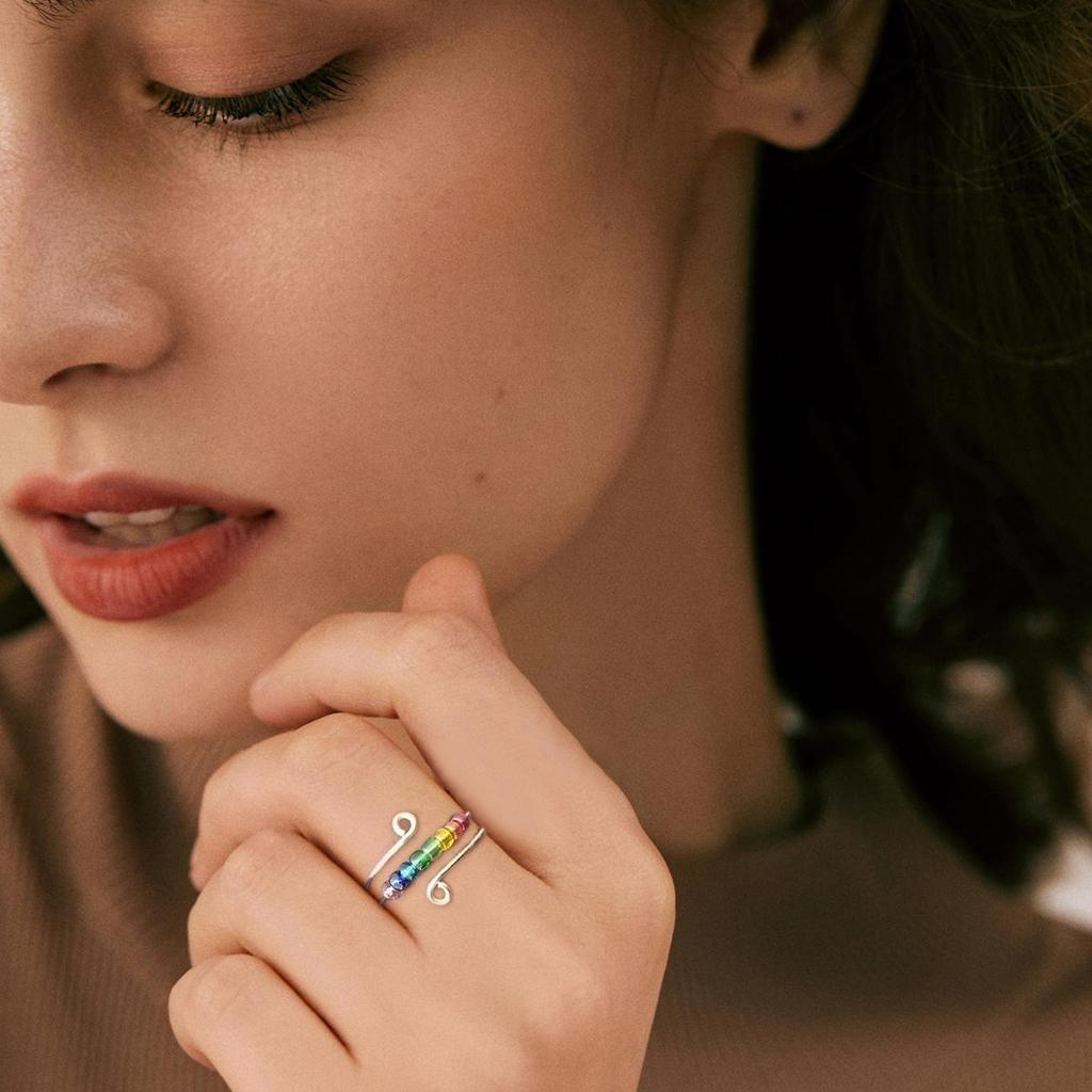 Rotating Enamel Fingertip Ring  Luck Ring Rotating Adjustable Open Ring Jewelry