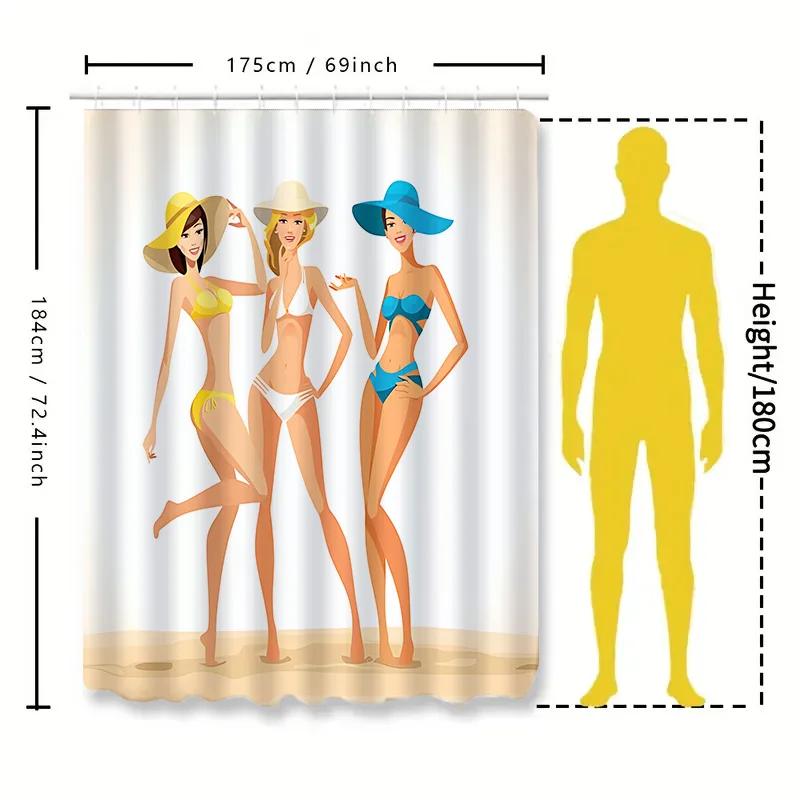 Charming Beach Ladies Shower Curtain Add a Touch of Summer to Your Bathroom with Elegant Bikini Girls Design Waterproof Durable