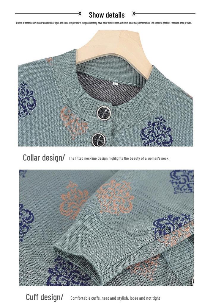 Grandma's Autumn Coat Cardigan: Knitwear for Middle-aged to Elderly Women