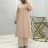 In Stock: Middle Eastern Muslim Solid Color Casual Button Long Sleeve & Elastic Pants Set