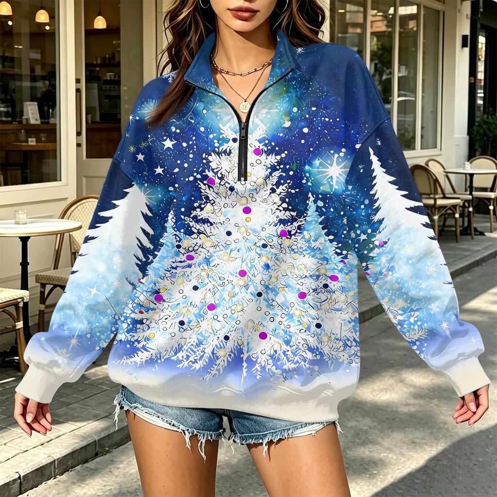 Women's Printed Half-Zip Sweatshirt Lightweight Casual Pullover for Everyday Wear