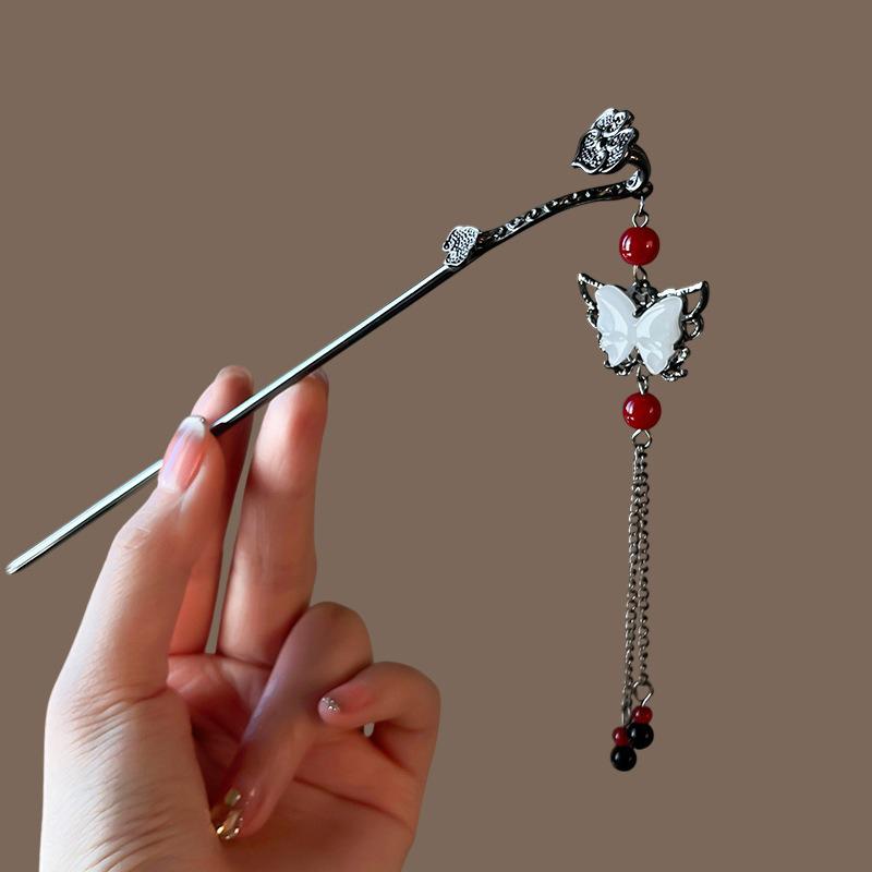 

1pc Chinese style niche personality Ruyi Butterfly Hairpin Exquisite tassel Hanfu Qipao Headpiece Quick Braided Hair Artifact