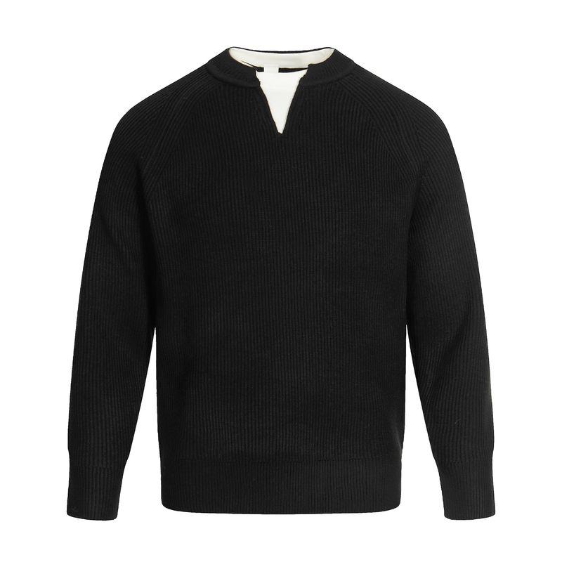 Kisko American Retro Ribbed Faux Two-Piece Commuter Knit Sweater for Men and Women, Simple Casual Inner Layer Top, Trendy