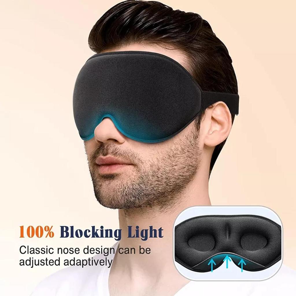 Sleep Mask for Women, Men for Home, Plane and Travel 3d with Memory Effect, Blindfold with Earplugs, Black