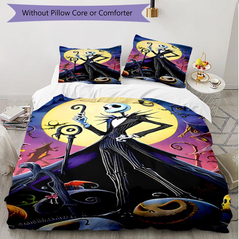 3pcs Duvet Cover Set (1*Duvet Cover + 2*Pillowcase, Without Core), The Nightmare Before Christmas Print Soft All‑Season Bedding Set, Home Bedroom Deco