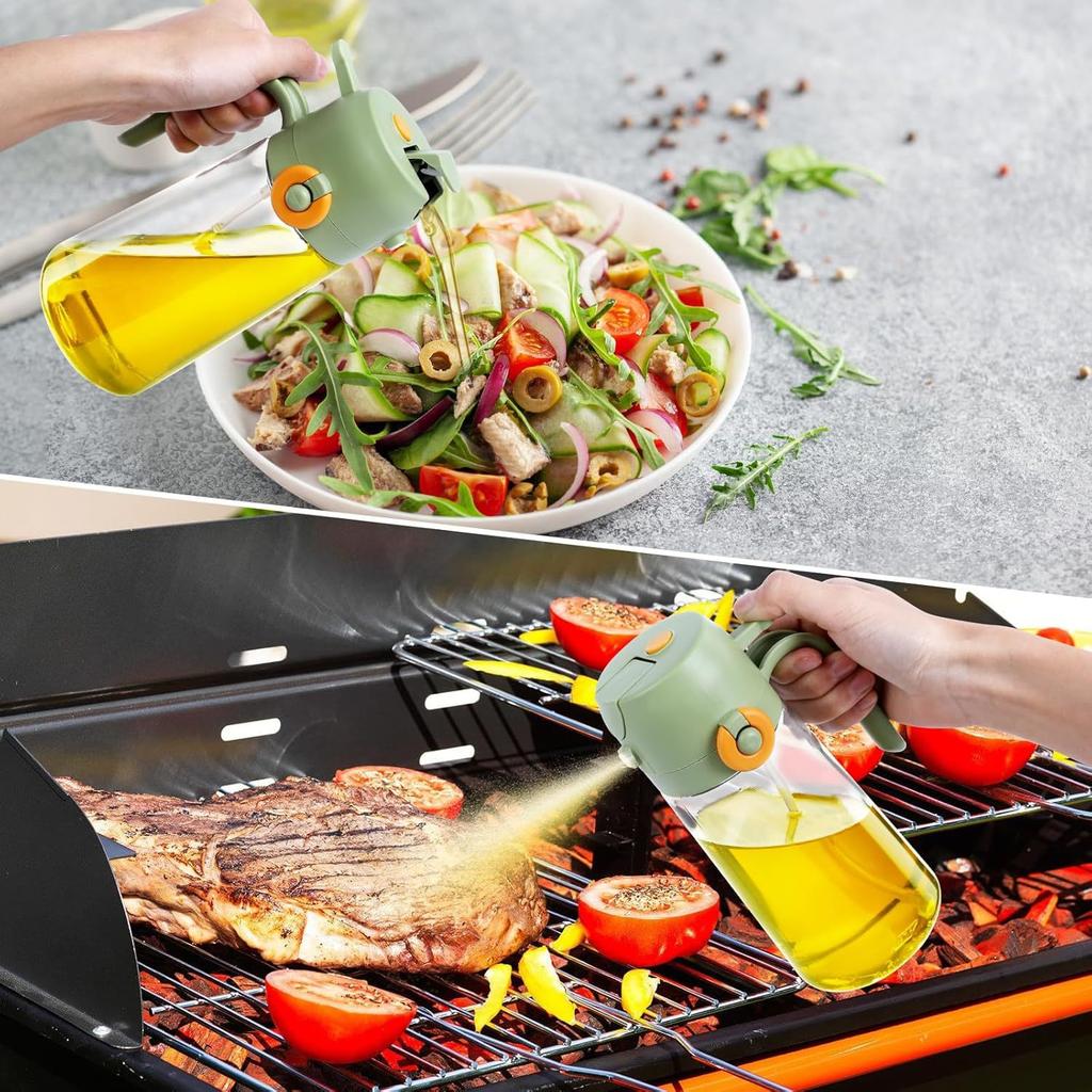 470Ml Side Open Spray Pour Dual-purpose Oil Pot Household Kitchen Large Capacity Press Spray Pour Integrated Spray Oil Bottle Leak-proof