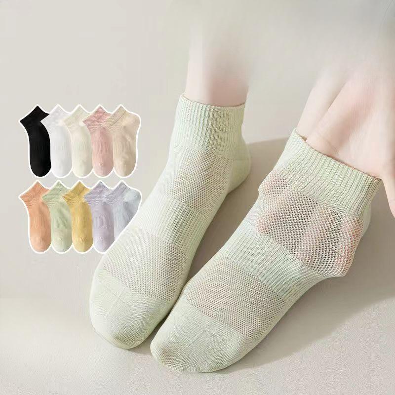 10 Pairs of Women's Spring and Summer Thin Mesh Breathable Antiodor Short Tube Cotton Socks