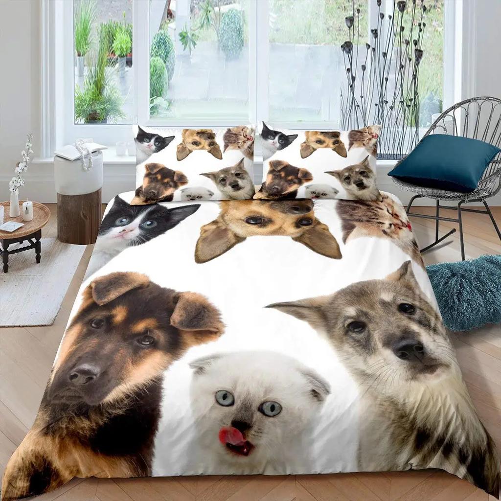 Boys Girls Kids 3D Bedding Cute Animal Pet Kitten Lovely Kitten Puppy Duvet Cover Cartoon Dog Animal Design Bedroom Decoration