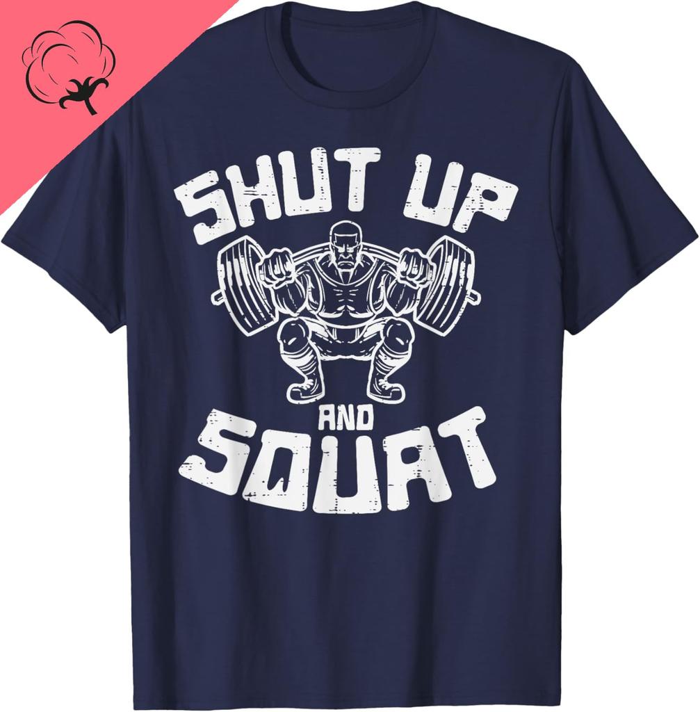 Unisex Women Cotton TShirt Workout Shut Up Squat Funny Gym Powerlift Leg Day Short Sleeve Oneck Sport Tops Camisa Top