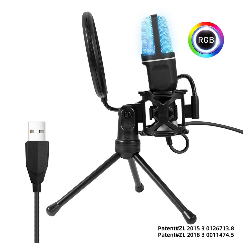 SF-666R RGB USB Condenser Microphone with Shock Mount for Gaming