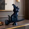 Talos Witch Cat Figurine, Black Riding Broom Statue, 3D Printed Ornament, Collectible Desktop Decoration for Home Office Decor