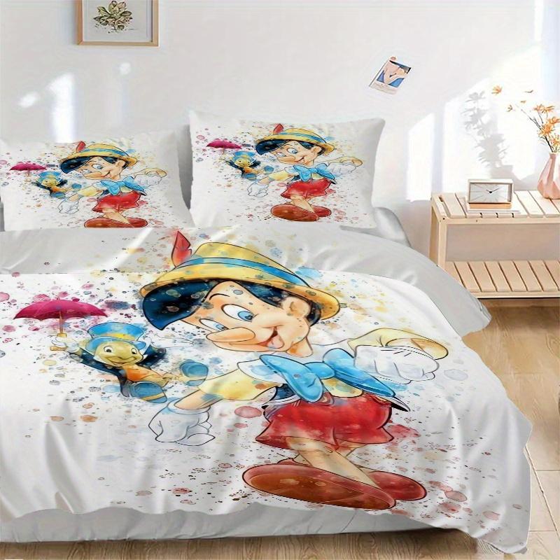 

3pcs Pinocchio & Jiminy Cricket Watercolor Art Print Cover Set Ultra Soft, Breathable, and Comfortable Bedding with Stylish Design for Bedroom an 135x200cm