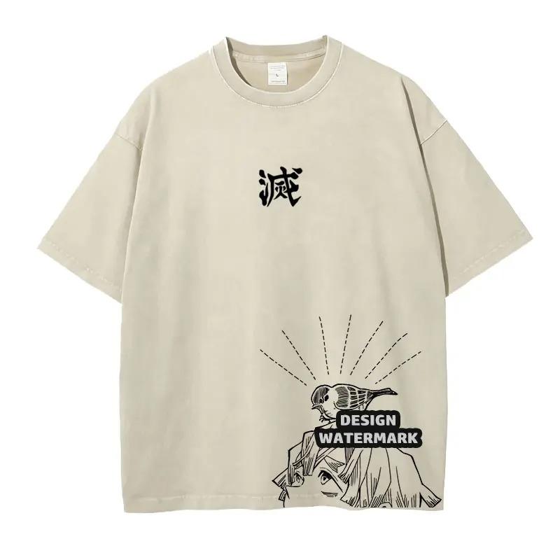 Dämonen Jäger: Kimetsu no Yaiba Shinobu Kocho Line Art Vintage Washed Oversized T-Shirt | Anime Streetwear Tee