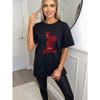 Oversized T Shirt Black Red Rabbit Silhouette With Yrs And Rabbits Text Casual Streetwear Fashion For Women Summer Outfits