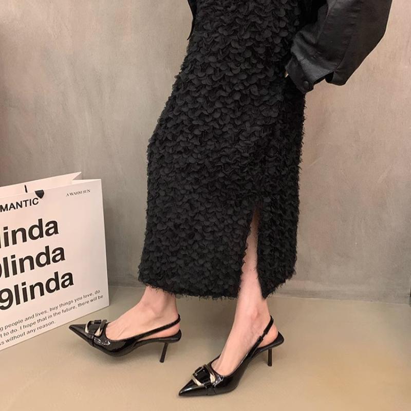 Fashion 2025 New Shoes Black Leather Shoes Woman Pumps Slingbacks Pointed Toe High Heels Stiletto Sexy Party Shoes Women Heels