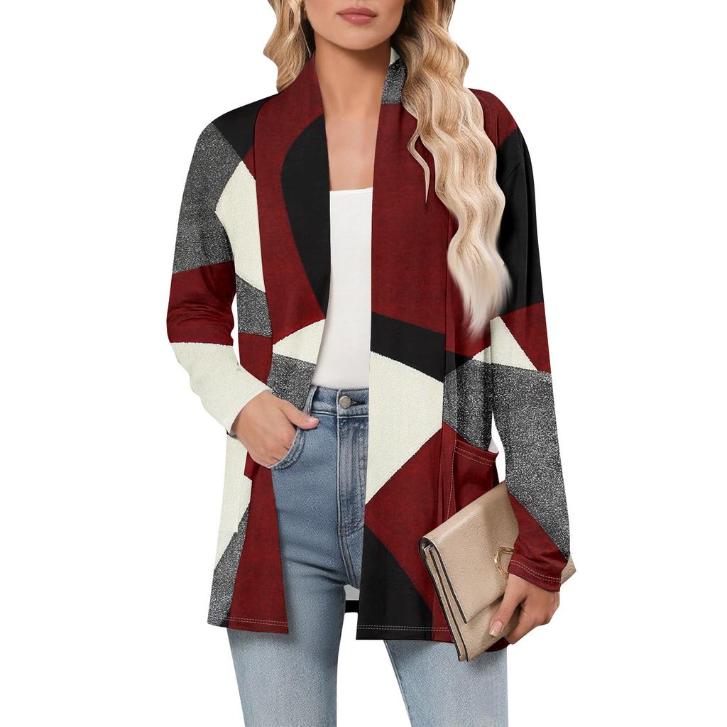 Women's Long Sleeve Cardigan V Neck Fashion Printed Shirt Lightweight  Casual Loose Thin Cardigans With Pockets