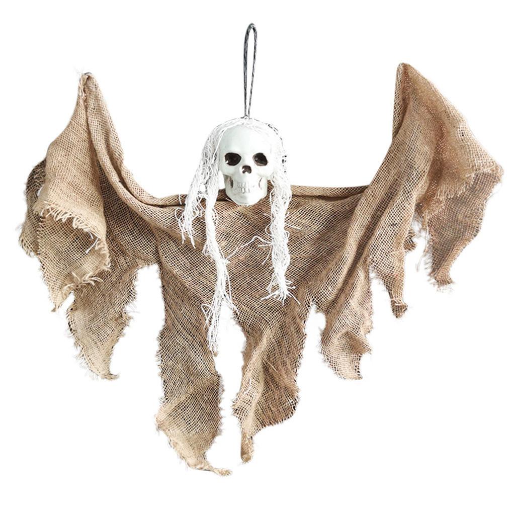 Halloween Hanging Ghost Decoration with Mesh Fabric and Skull Head for Indoor Outdoor Party Haunted House Props
