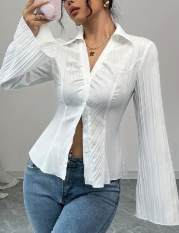 

Women s elegant V-neck single-breasted color striped shirt XL