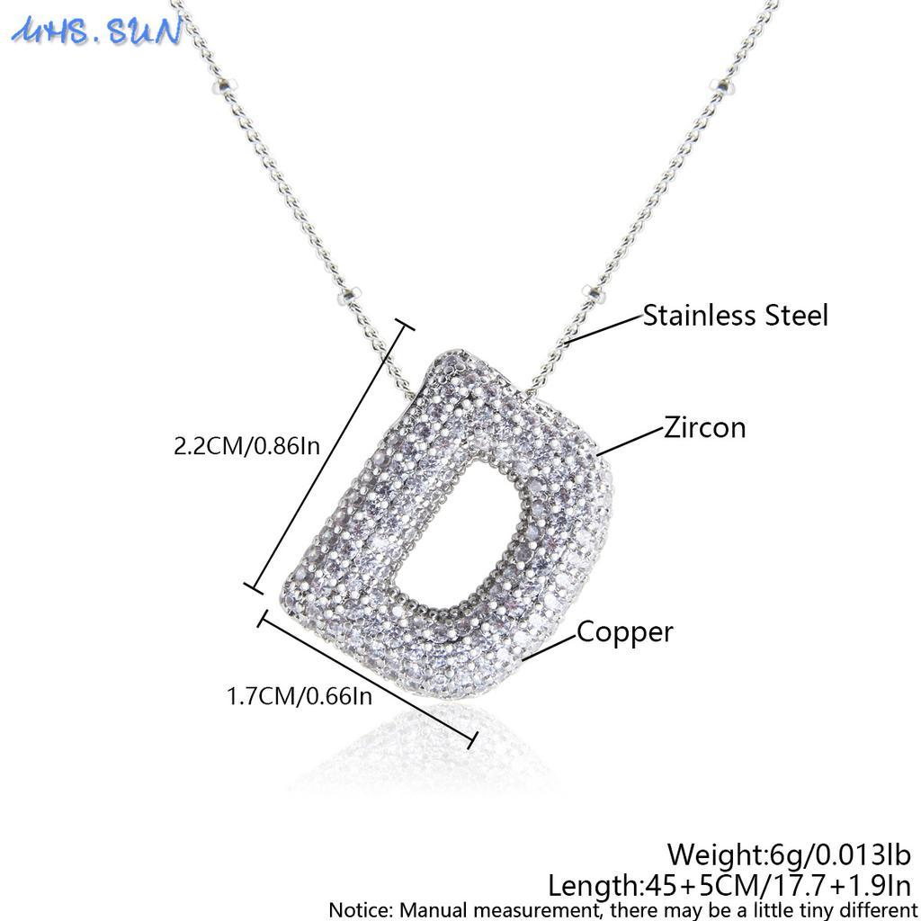 MHS.SUN High Quality Bubble Initial Necklace Letter A-Z Silver Color Zircon 26 Initial Balloon Pendant For Women Men Jewelry