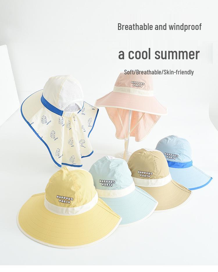 Children's Wide-Brim Sun Hat with Neck Protection - Windproof for Boys & Girls Outdoors