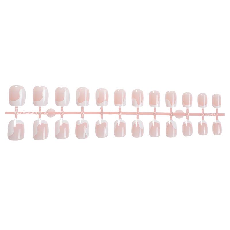 French Nude Short Square Press-on Nails with Irregular White Edges